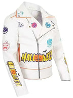 Halloween Pumpkin Asymmetrical White Leather Jacket